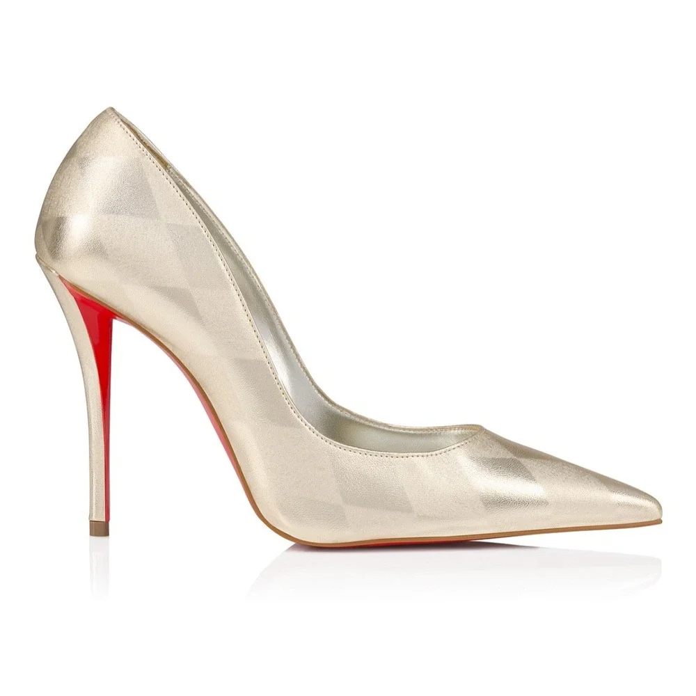 Christian Louboutin Miss Z 100 Platino Chiaro Gold Nappa Losange Heel Pump 38.5